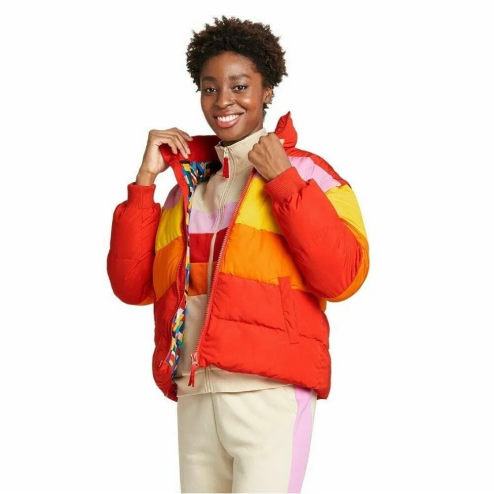 LEGO Target Women’s Color Block Puffer Jacket Yellow/Red/Pink/Orange SMALL